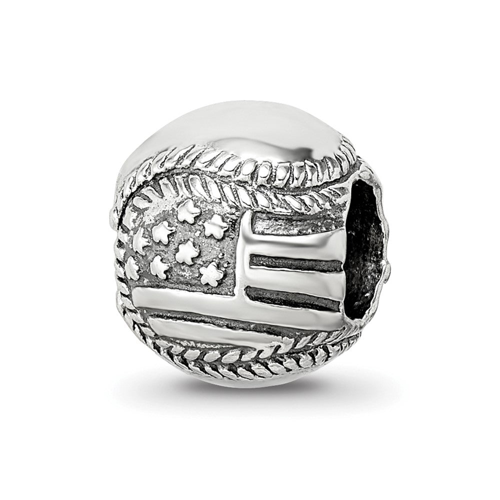 Sterling Silver Reflections USA Flag Baseball Bead, 9.09 x 8.18 mm