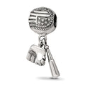 Sterling Silver Reflections Baseball Glove & Bat Dangle Bead, 19.09 x 9.09 mm