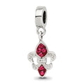 Sterling Silver Reflections Red Preciosa Crystal Fleur De Lis Dangle Bead, 22.73 x 9.09 mm