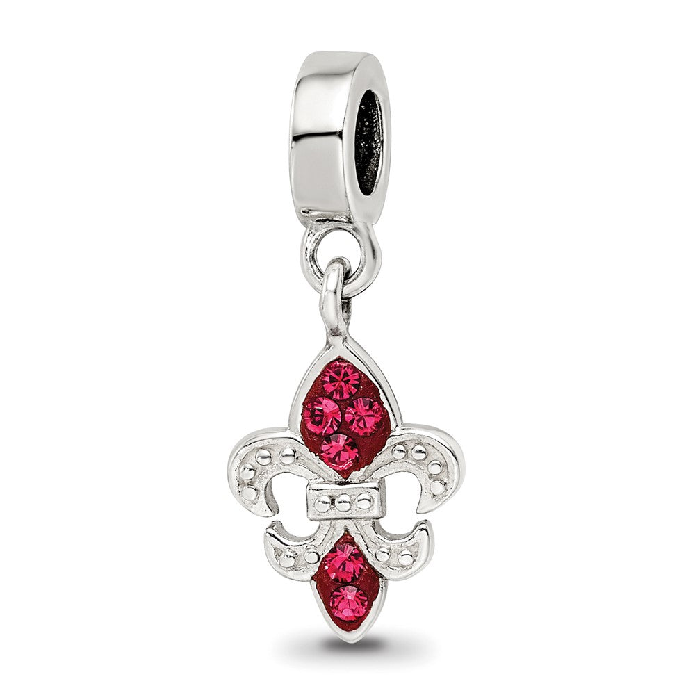 Sterling Silver Reflections Red Preciosa Crystal Fleur De Lis Dangle Bead, 22.73 x 9.09 mm