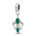 Sterling Silver Reflections Green Preciosa Crystal Fleur De Lis Dangle Bead, 22.73 x 9.09 mm