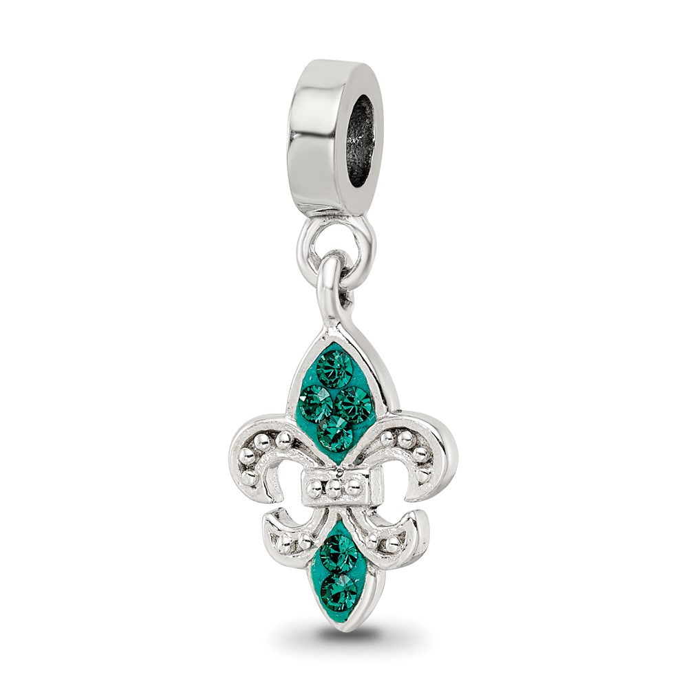 Sterling Silver Reflections Green Preciosa Crystal Fleur De Lis Dangle Bead, 22.73 x 9.09 mm