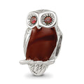 Sterling Silver Reflections Brown Enameled Wise Owl Bead, 13.64 x 8.18 mm