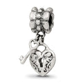 Sterling Silver Reflections Heart & Key Dangle Bead, 19.09 x 8.18 mm