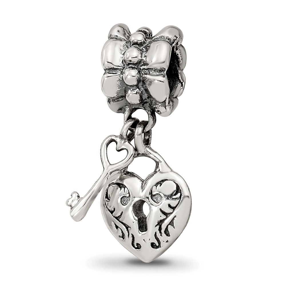Sterling Silver Reflections Heart & Key Dangle Bead, 19.09 x 8.18 mm