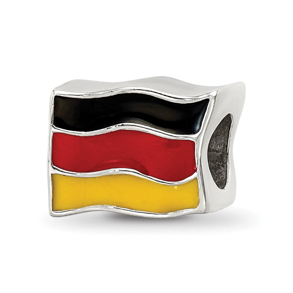Sterling Silver Reflections Enameled Germany Flag Bead, 7.27 x 10 mm