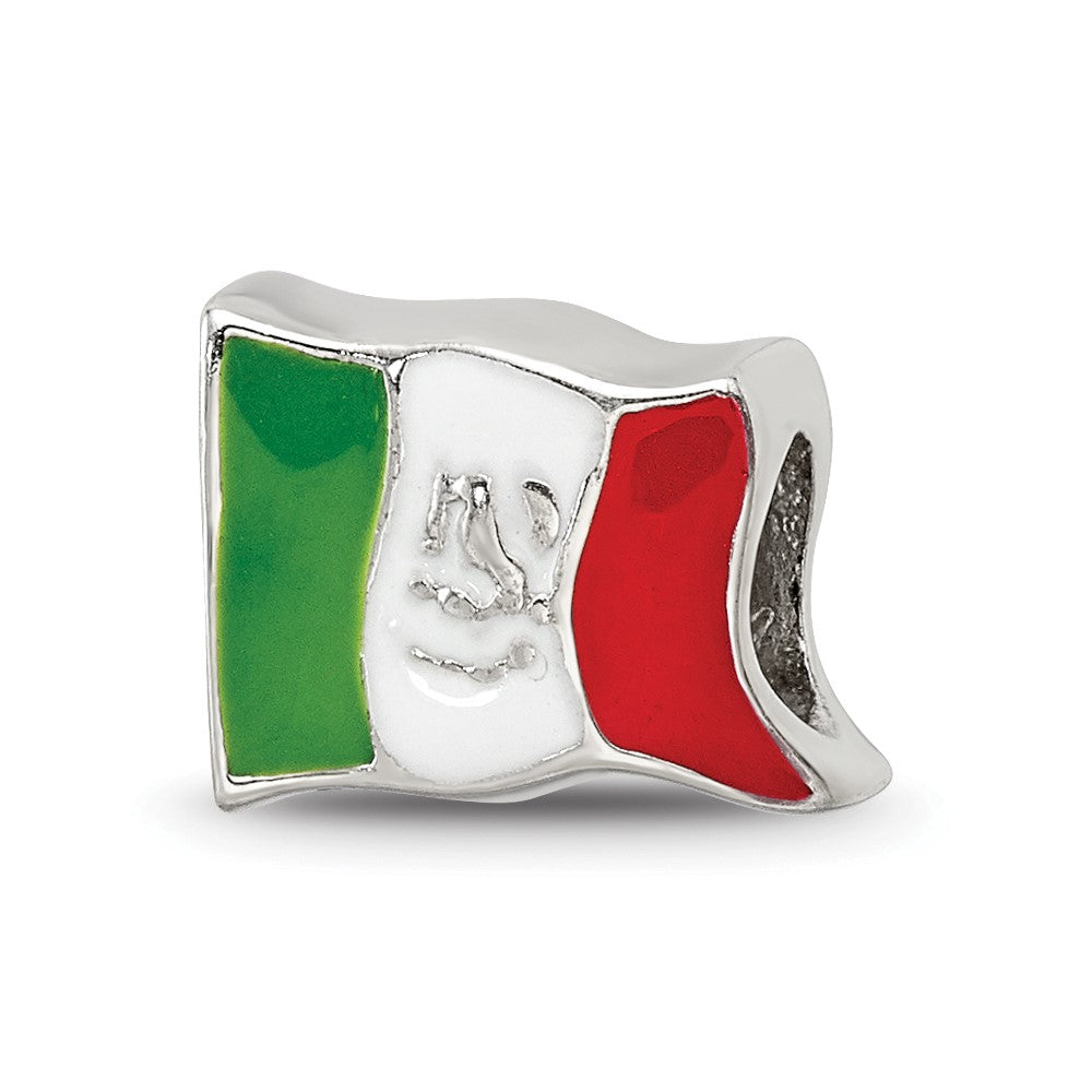 Sterling Silver Reflections Enameled Mexico Flag Bead, 7.27 x 10 mm