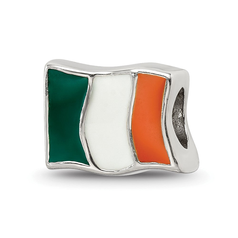 Sterling Silver Reflections Enameled Ireland Flag Bead, 7.27 x 10 mm