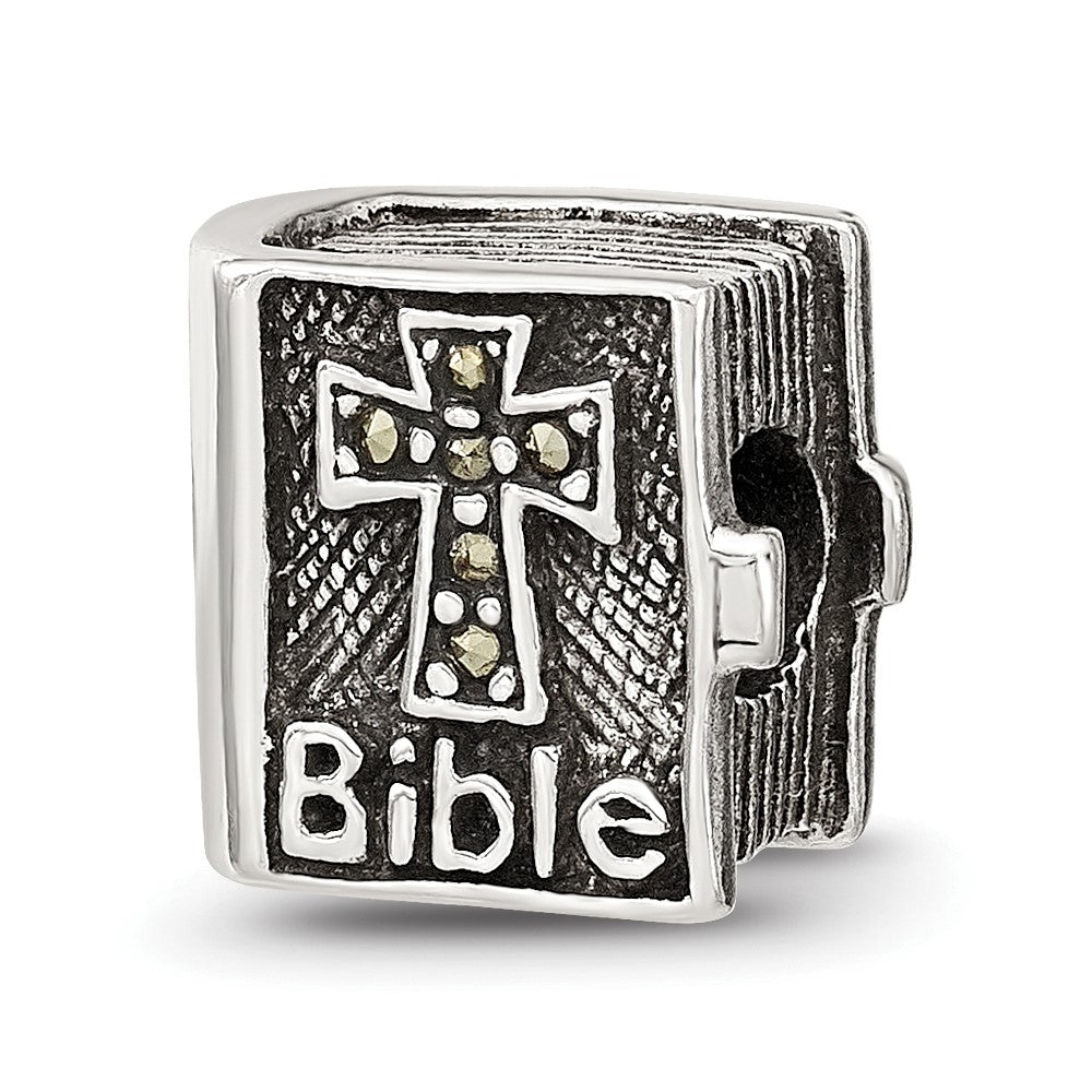 Sterling Silver Reflections Marcasite Cross Bible Bead, 10 x 10 mm