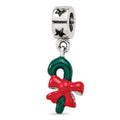 Sterling Silver Reflections Green Enameled Candycane Dangle Bead, 21.82 x 8.18 mm