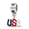 Sterling Silver Reflections Enameled USA Dangle Bead, 15.45 x 8.18 mm