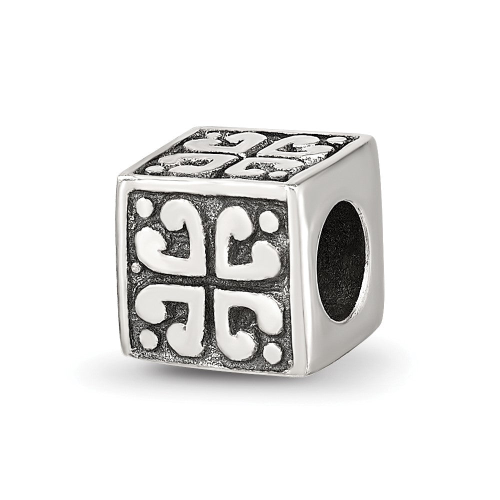 Sterling Silver Reflections Heart Cube Bead, 7.27 x 7.27 mm