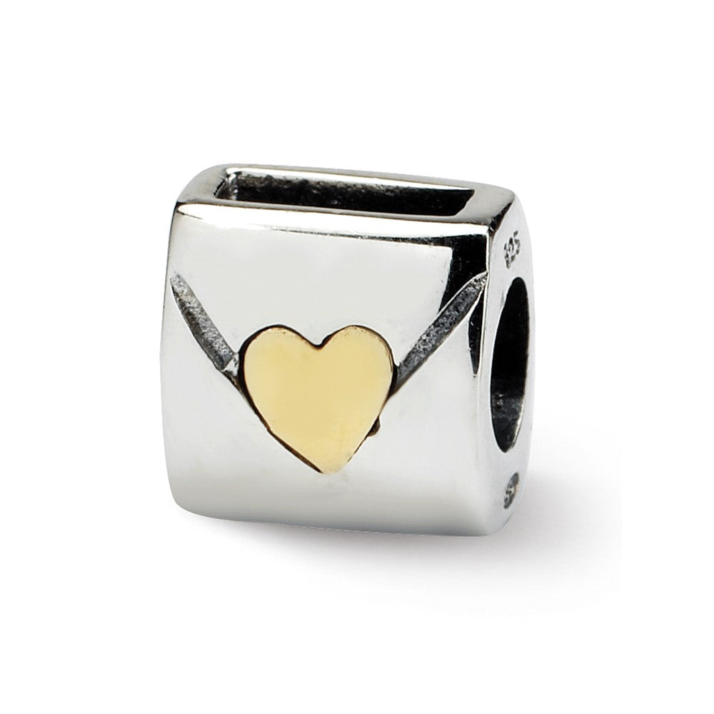 Sterling Silver & 14k Reflections Love Note Bead, 8.18 x 8.18 mm