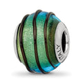 Sterling Silver Reflections Teal w/Black Stripes Italian Murano Bead, 12.73 x 10 mm