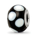 Sterling Silver Reflections Black w/White Dots Italian Murano Bead, 12.73 x 10 mm