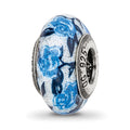 Sterling Silver Reflections Blue Rose Glitter Overlay Glass Bead, 12.73 x 7.27 mm
