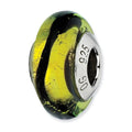 Sterling Silver Reflections Lime/Black Stripes Italian Murano Bead, 13.64 x 7.27 mm