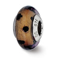 Sterling Silver Reflections Brown w/Black Dots Italian Murano Bead, 13.64 x 7.27 mm
