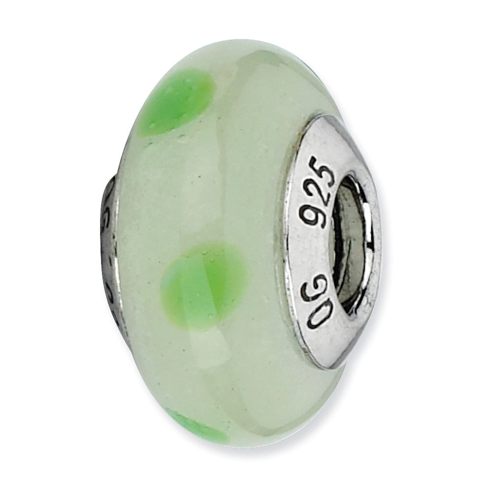 Sterling Silver Reflections Lt Green w/Green Dots Italian Murano Bead, 12.73 x 7.27 mm