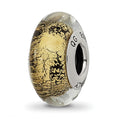 Sterling Silver Reflections Black/Gold Italian Murano Glass Bead, 13.64 x 7.27 mm