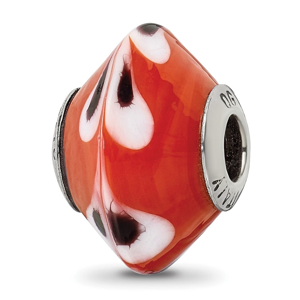 Sterling Silver Reflections Red w/ Dots Italian Murano Glass Bead, 14.55 x 11.82 mm