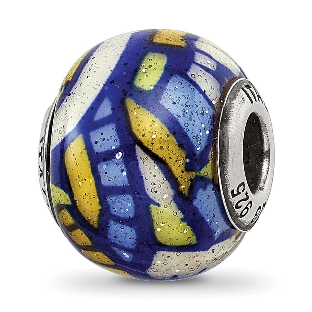 Sterling Silver Reflections Multicolor w/Glitter Overlay Glass Bead, 12.73 x 10 mm