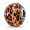 Sterling Silver Reflections Brown Jaguar Glitter Overlay Glass Bead, 12.73 x 10 mm