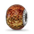 Sterling Silver Reflections Lt Brown Python Glitter Overlay Glass Bead, 12.73 x 10 mm