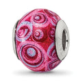 Sterling Silver Reflections Pink & Purple Swirls Overlay Glass Bead, 12.73 x 10 mm