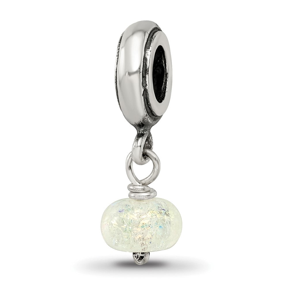 Sterling Silver Reflections Yellow Dichroic Glass Dangle Bead, 19.09 x 7.27 mm