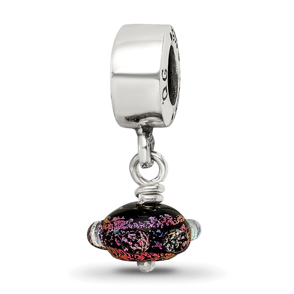 Sterling Silver Reflections Purple Dichroic Glass Dangle Bead, 20 x 10 mm
