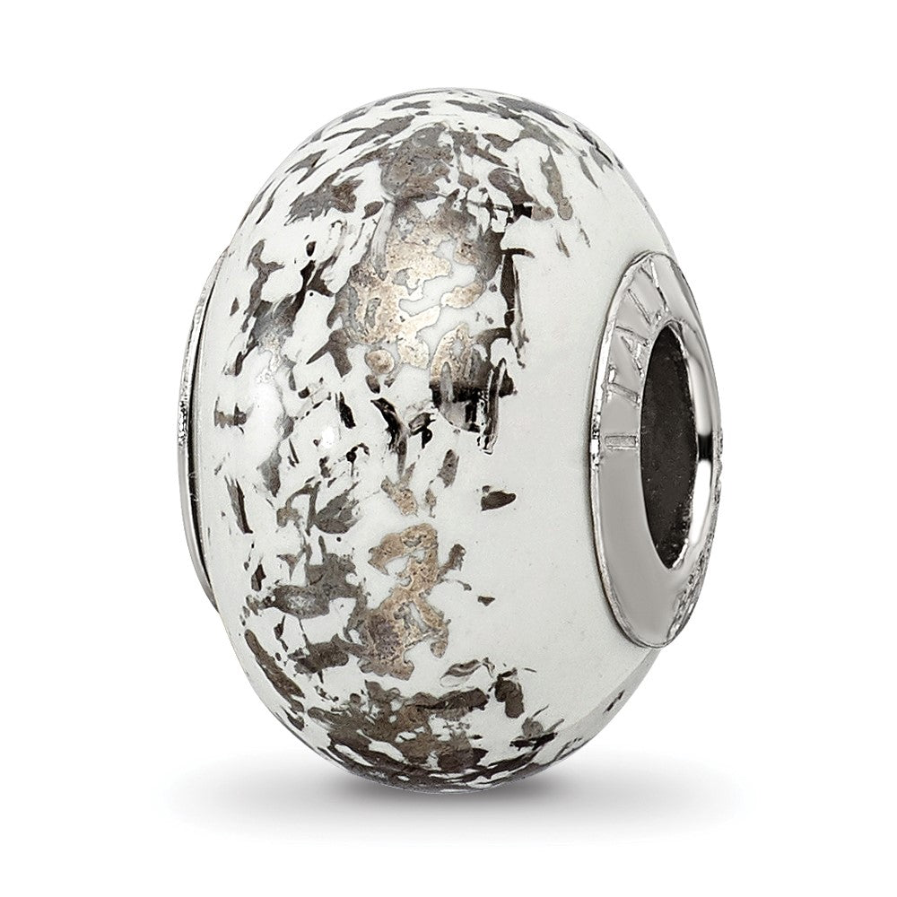 Sterling Silver Reflections White w/Platinum Foil Ceramic Bead, 12.73 x 9.09 mm