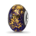 Sterling Silver Reflections Dark Blue w/Gold Foil Ceramic Bead, 13.64 x 9.09 mm