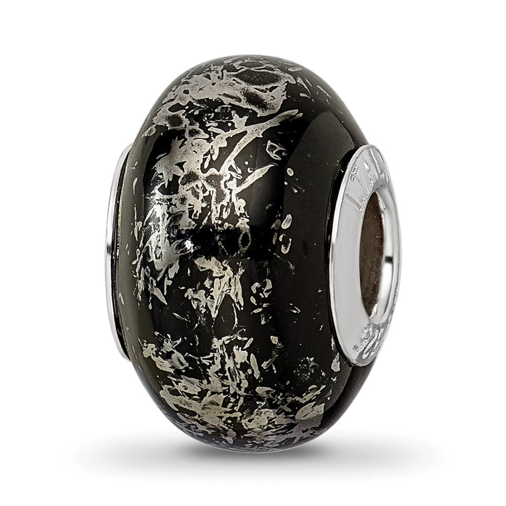 Sterling Silver Reflections Black w/Platinum Foil Ceramic Bead, 12.73 x 9.09 mm