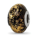 Sterling Silver Reflections Black w/Gold Foil Ceramic Bead, 12.73 x 9.09 mm