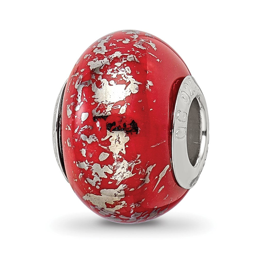Sterling Silver Reflections Red w/Platinum Foil Ceramic Bead, 12.73 x 9.09 mm