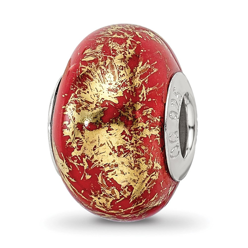 Sterling Silver Reflections Red w/Gold Foil Ceramic Bead, 13.64 x 9.09 mm