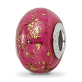 Sterling Silver Reflections Dark Pink w/Gold Foil Ceramic Bead, 13.64 x 9.09 mm