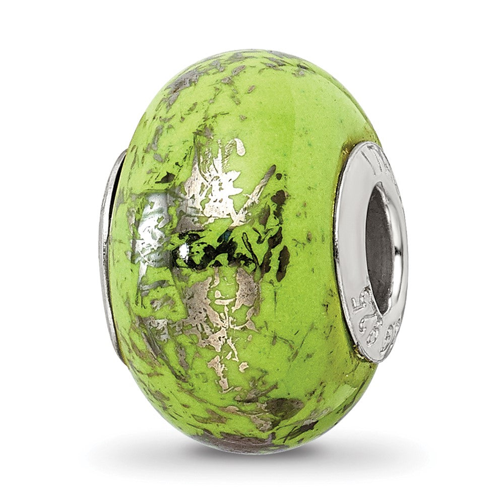 Sterling Silver Reflections Green w/Platinum Foil Ceramic Bead, 12.73 x 9.09 mm