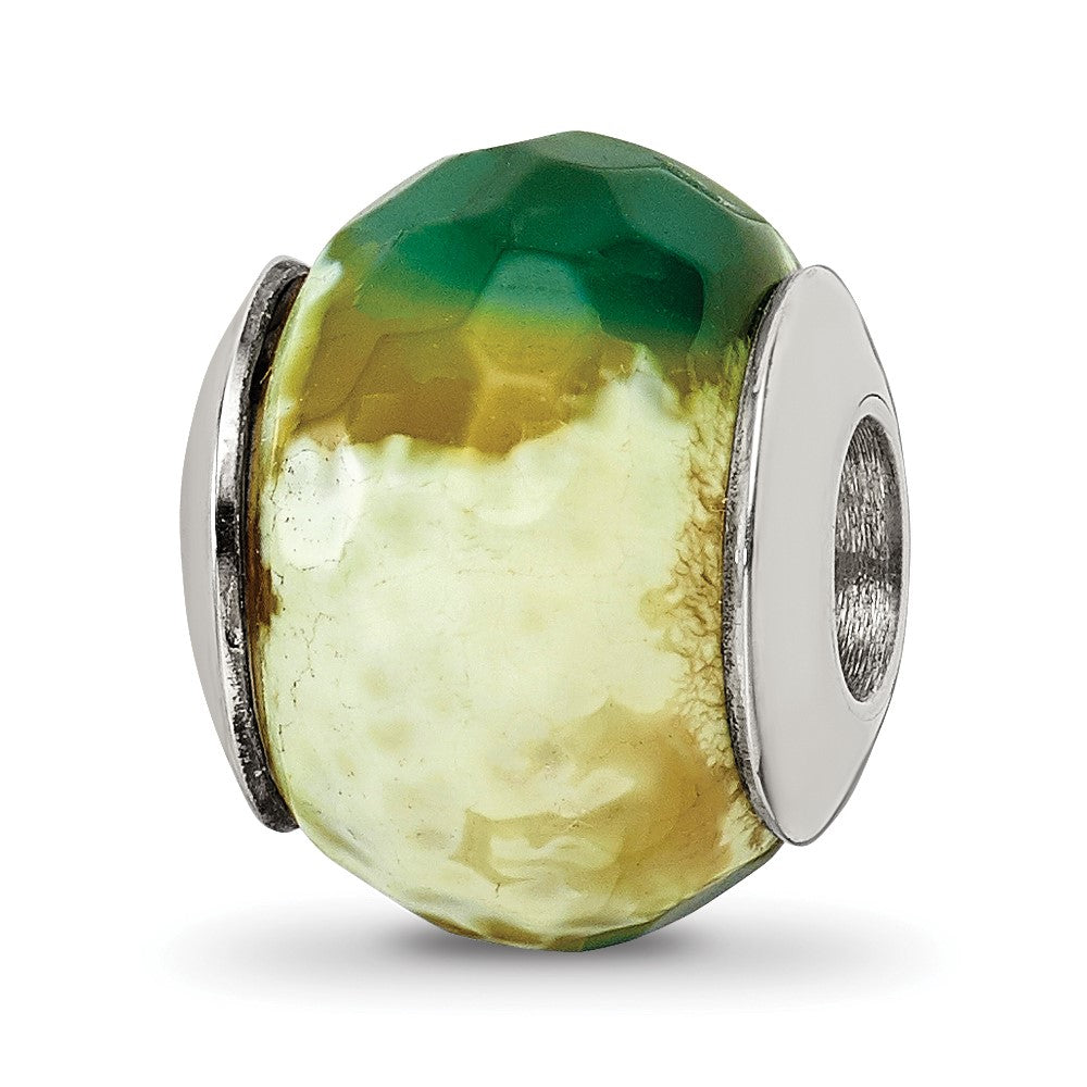 Sterling Silver Reflections Green Cracked Agate w/Shell Stone Bead, 12.73 x 10.91 mm