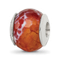 Sterling Silver Reflections Red Cracked Agate with Shell Stone Bead, 12.73 x 10.91 mm
