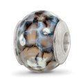 Sterling Silver Reflections Grey Cracked Agate with Shell Stone Bead, 12.73 x 10.91 mm