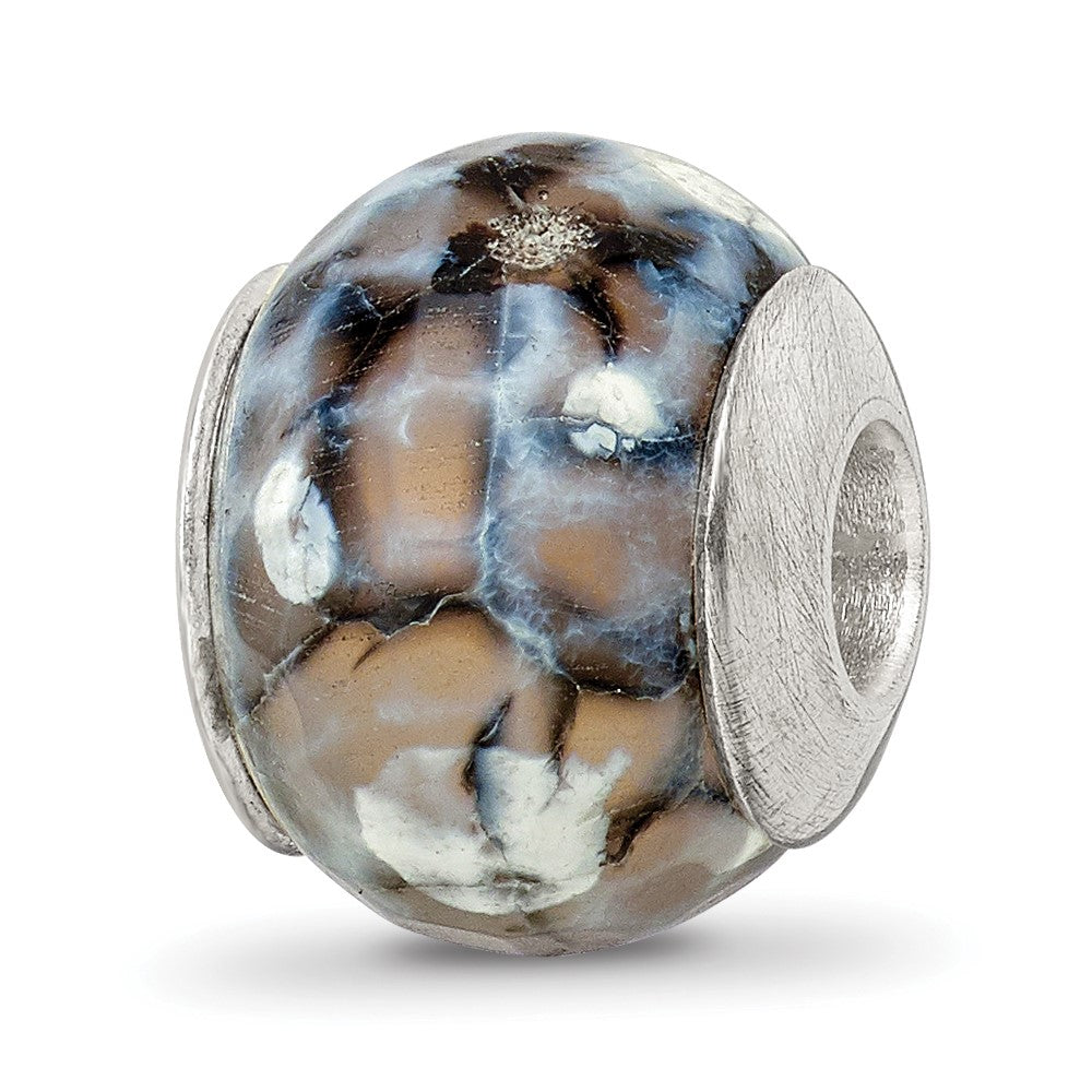 Sterling Silver Reflections Grey Cracked Agate with Shell Stone Bead, 12.73 x 10.91 mm