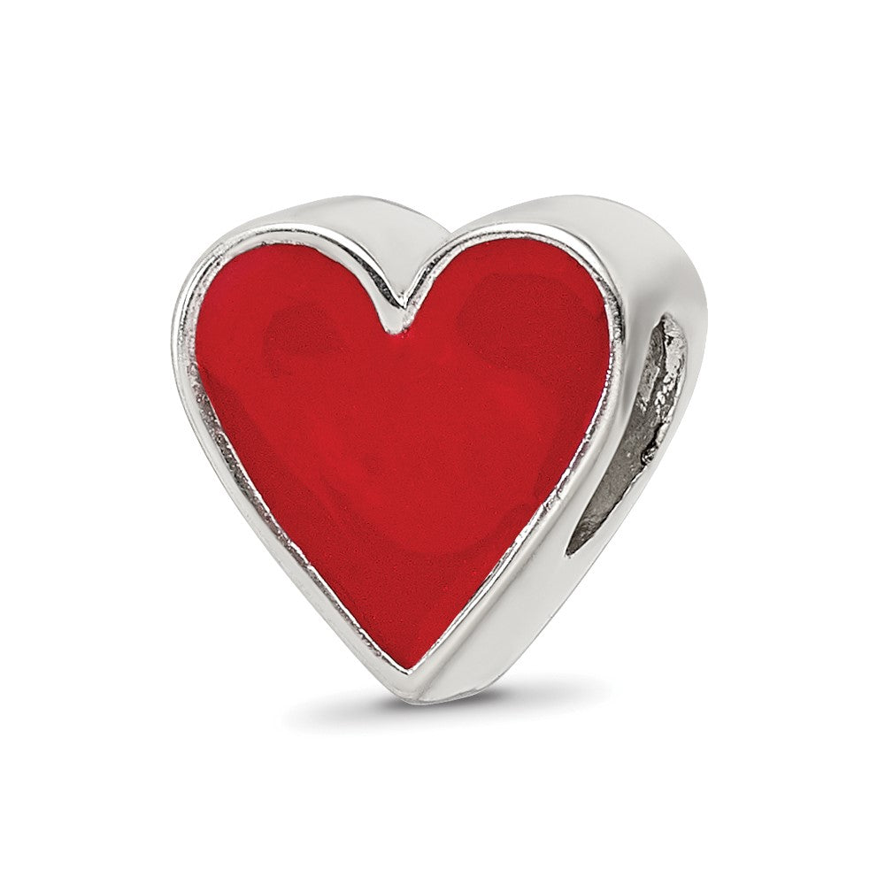 Sterling Silver Red Enameled Heart Reflections Bead, 9.09 x 9.09 mm