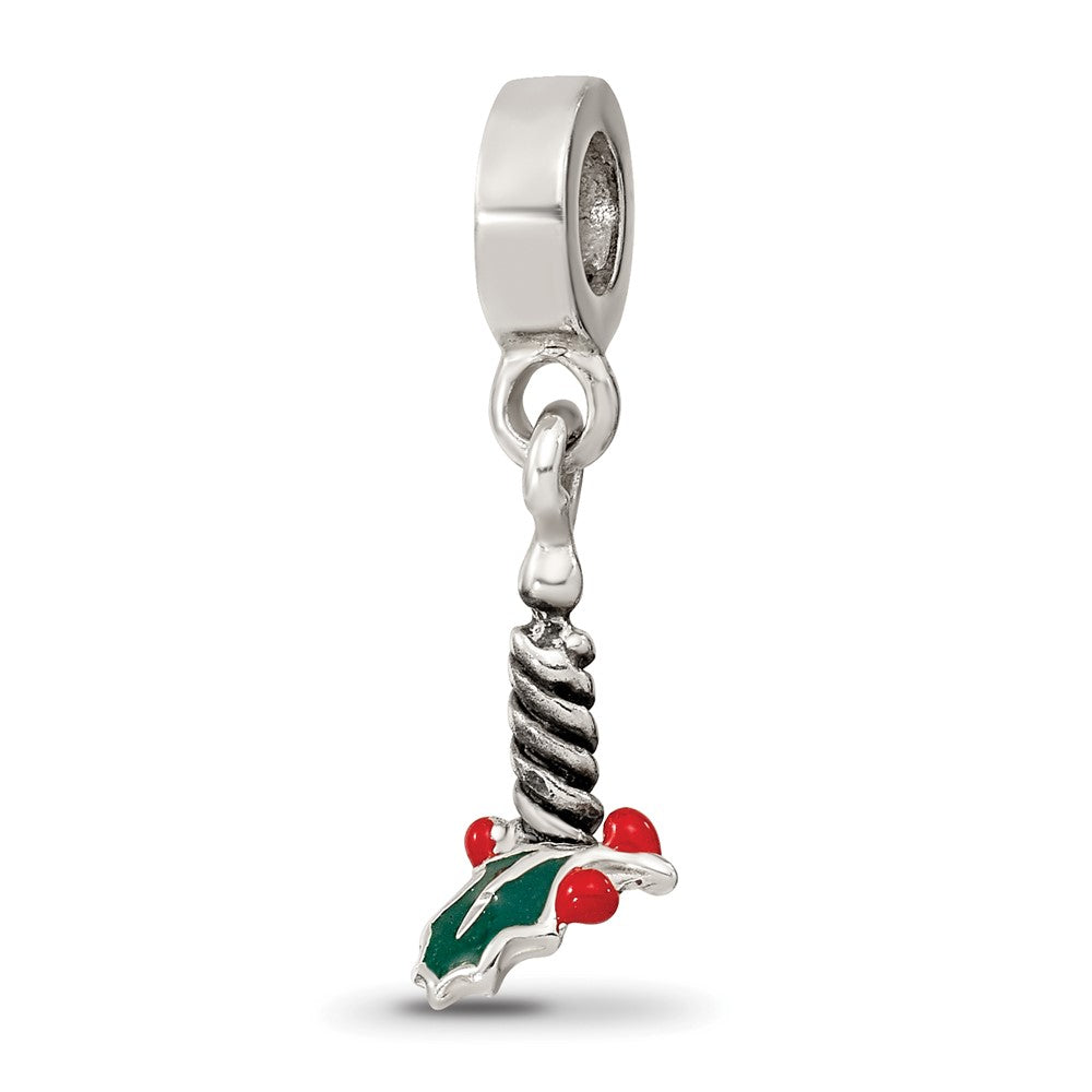Sterling Silver Reflections Candle with Holly Leaf Dangle Bead, 21.82 x 5.45 mm