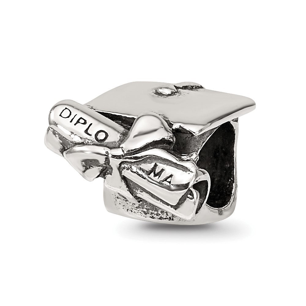 Sterling Silver Reflections Graduation Cap & Diploma Bead, 11.82 x 9.09 mm