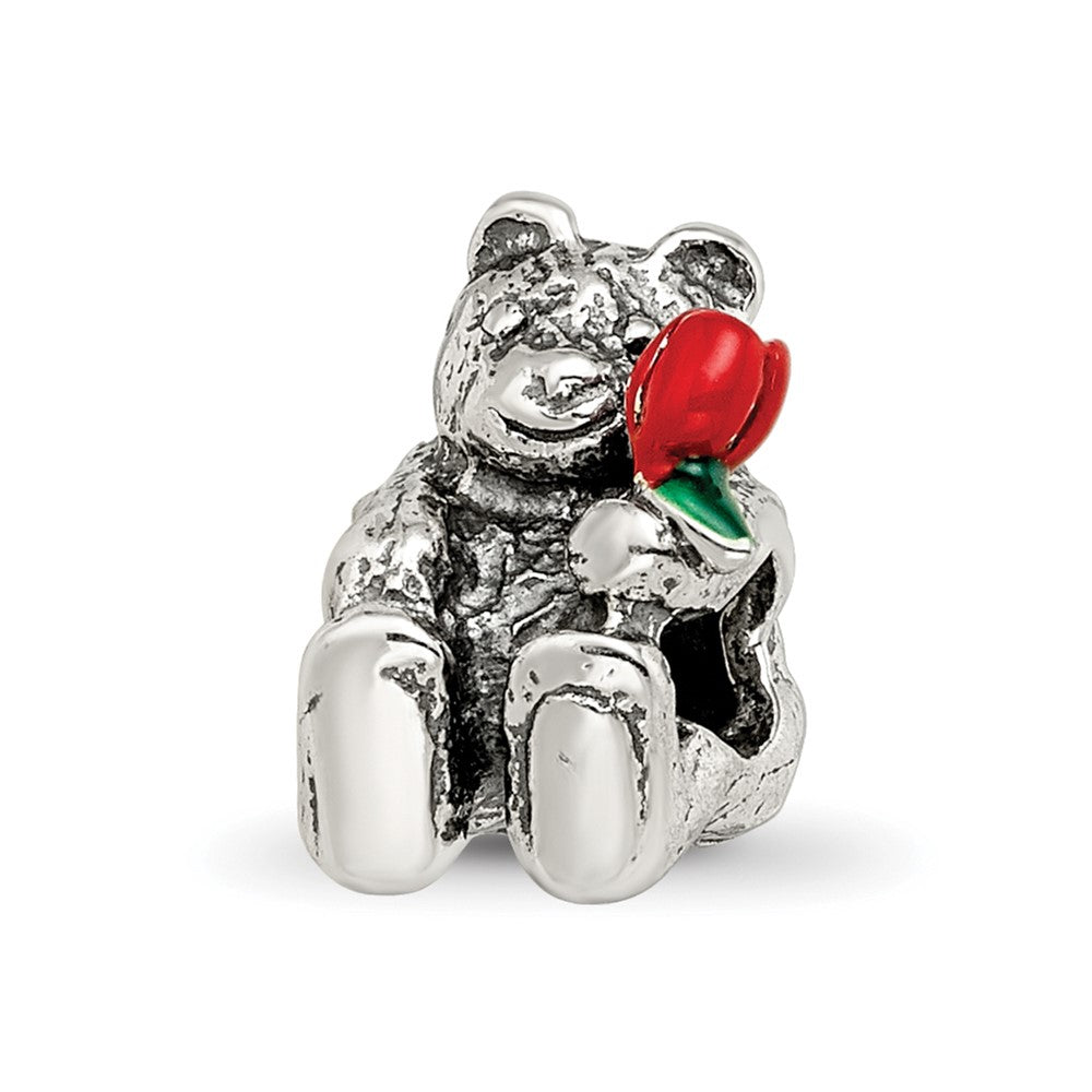 Sterling Silver Reflections Kids Bear with Enameled Flower Bead, 10 x 6.36 mm