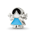 Sterling Silver Reflections Enameled Blue Dress Girl Bead, 10 x 8.18 mm
