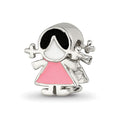 Sterling Silver Reflections Enameled Pink Dress Girl Bead, 10 x 8.18 mm