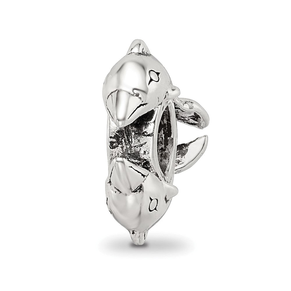 Sterling Silver Reflections 2 Dolphins Bead, 13.64 x 4.55 mm